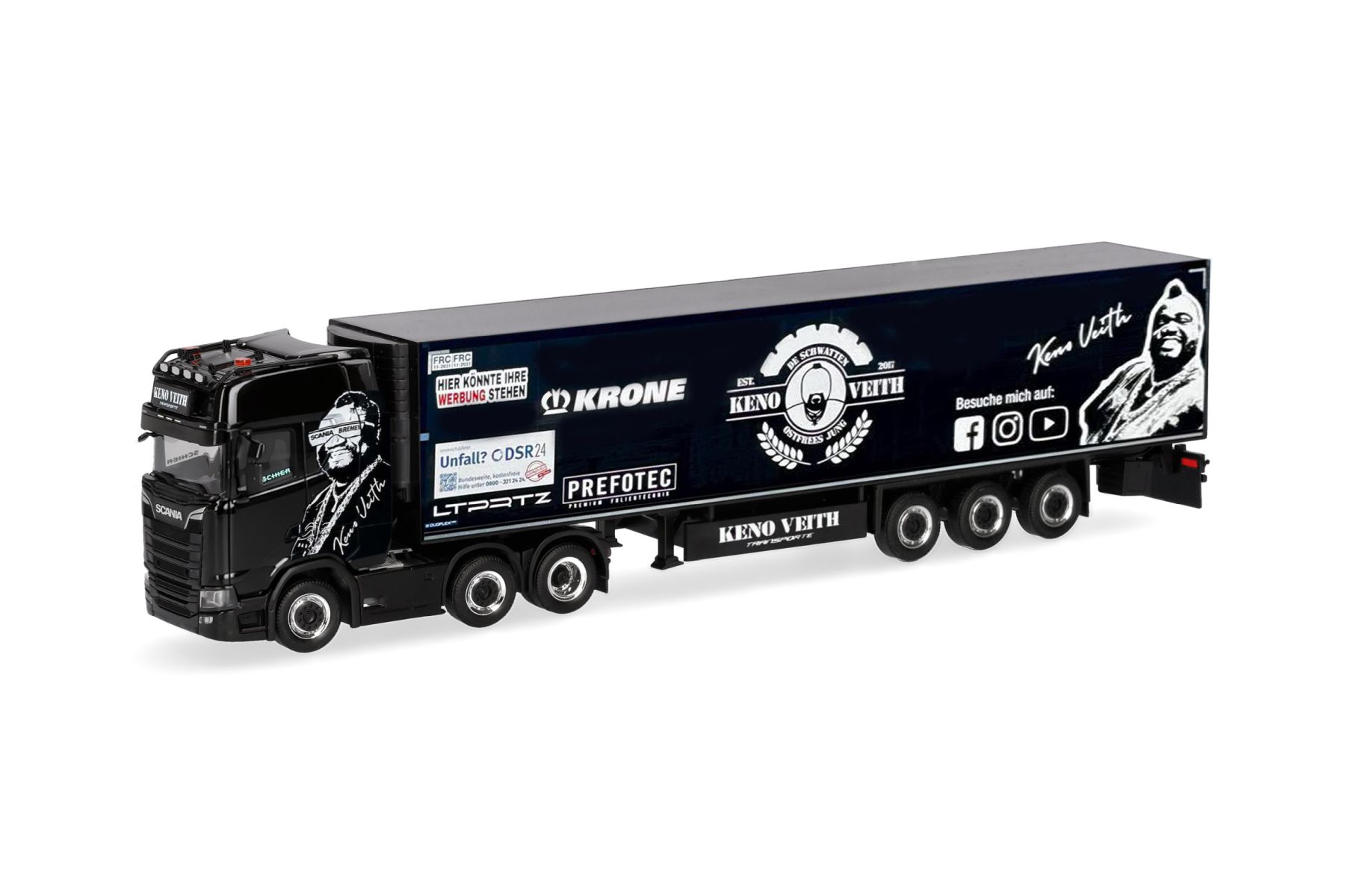 Herpa 322355 - Scania CS 20 Hochdach Kühlkoffer-Sattelzug "Keno Veith"