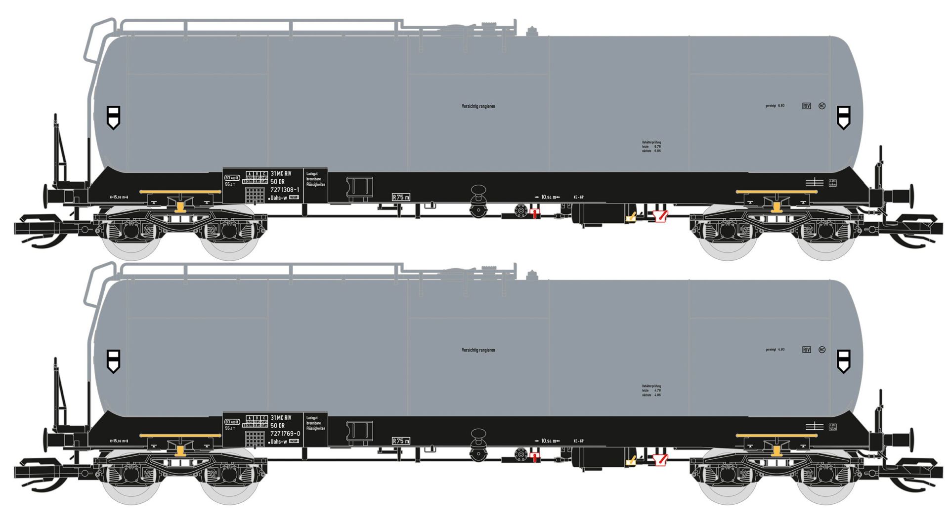 Saxonia 120210 - 2er Set Kesselwagen Uahs, 8109, DR, Ep.IV, grau Saxonia 120210 - 2er Set Kesselwagen Uahs, 8109, DR, Ep.IV, grau