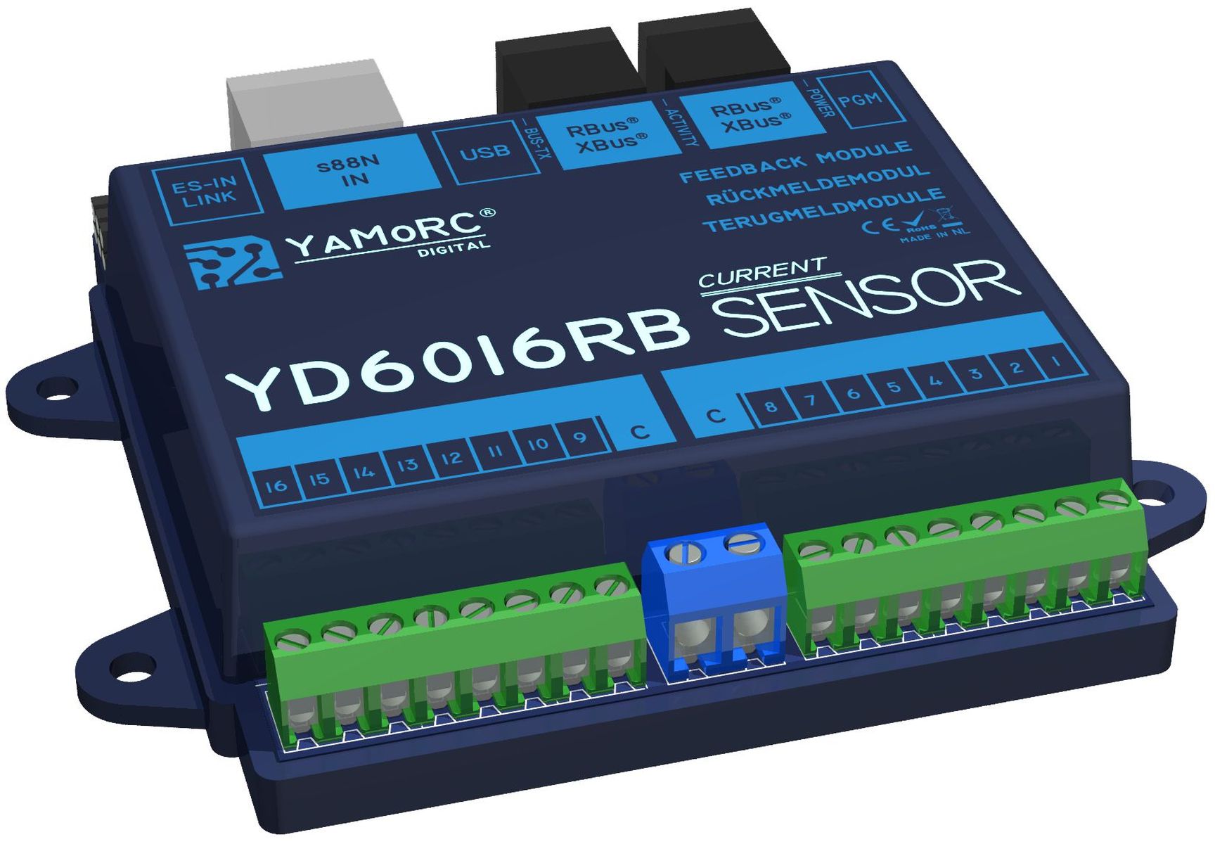 YAMORC YD6016RB-CS - 16-fach R-Bus Rückmeldemodul mit Stromfühler und s88-Anschluss
