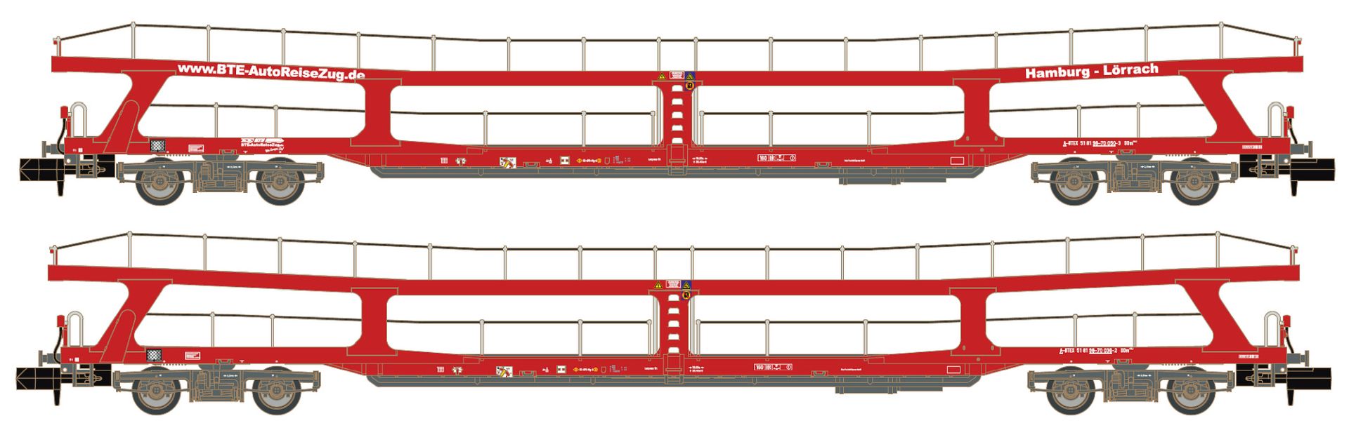 Hobbytrain H24621 - 2er Set Autotransportwagen DDm 915, BTE, Ep.VI