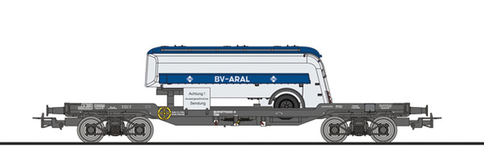 Liliput 235793 - Transportwagen 977 0 000-4, Strüver Tankauflieger 'ARAL', ÖBB, Ep.IV