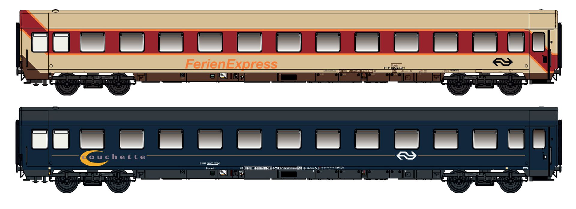 L.S. Models LS96029N - 2er Set Liegewagen Bcvmh, ex TUI-Wagen, NS, Ep.IV-V