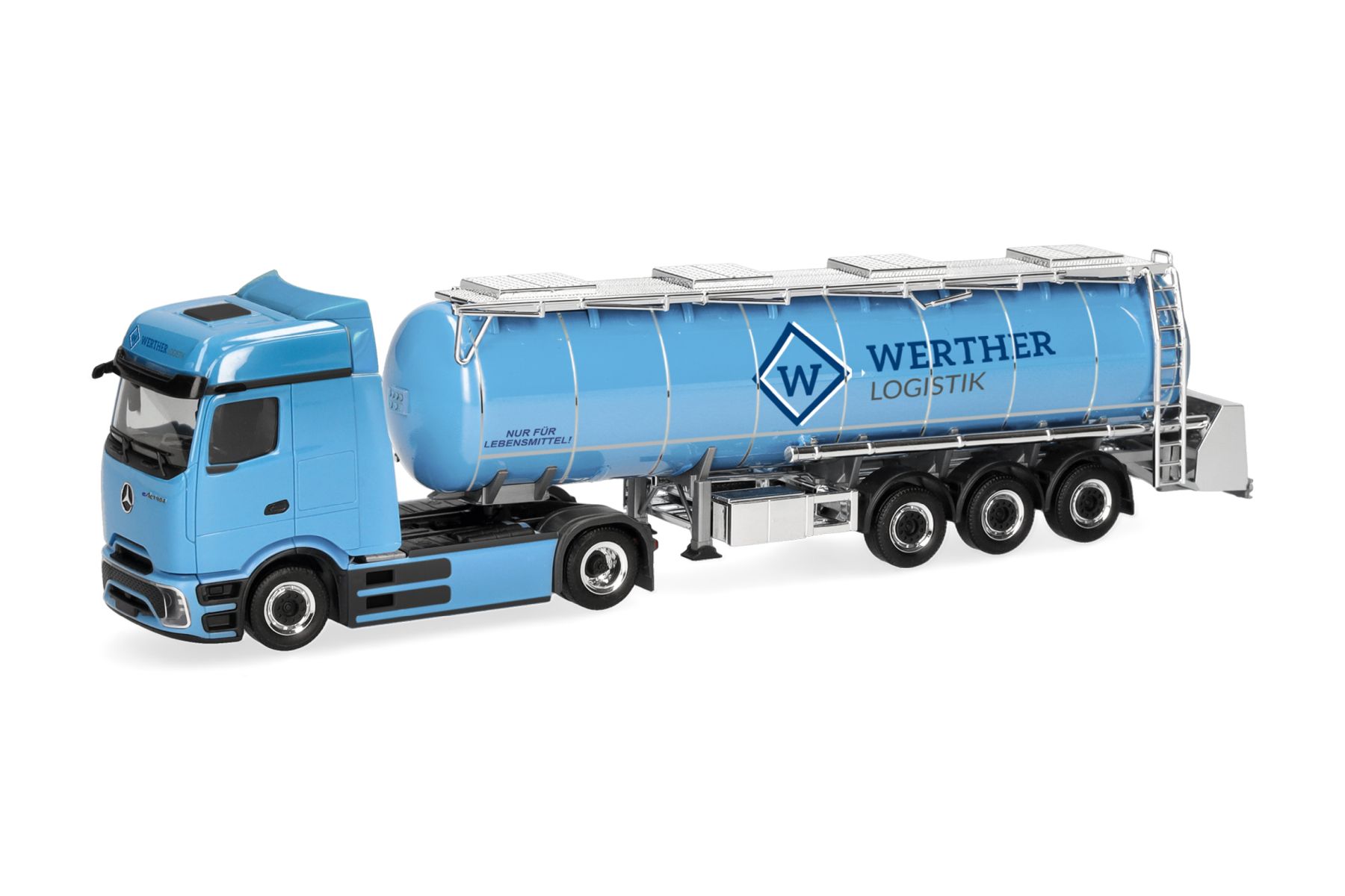 Herpa 321778 - Mercedes-Benz eActros 600 ProCabin Bigspace Lebensmitteltank-Sattelzug "Spedition Werther"
