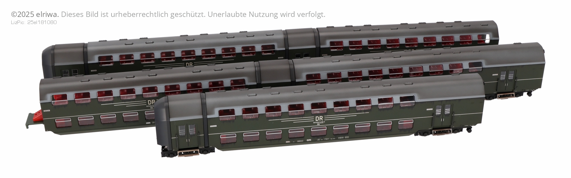 Doppelstockgliederzug DGB 12, 5-teilig, DR, Ep.IV, verschmutzt, mit Innenbeleuchtung