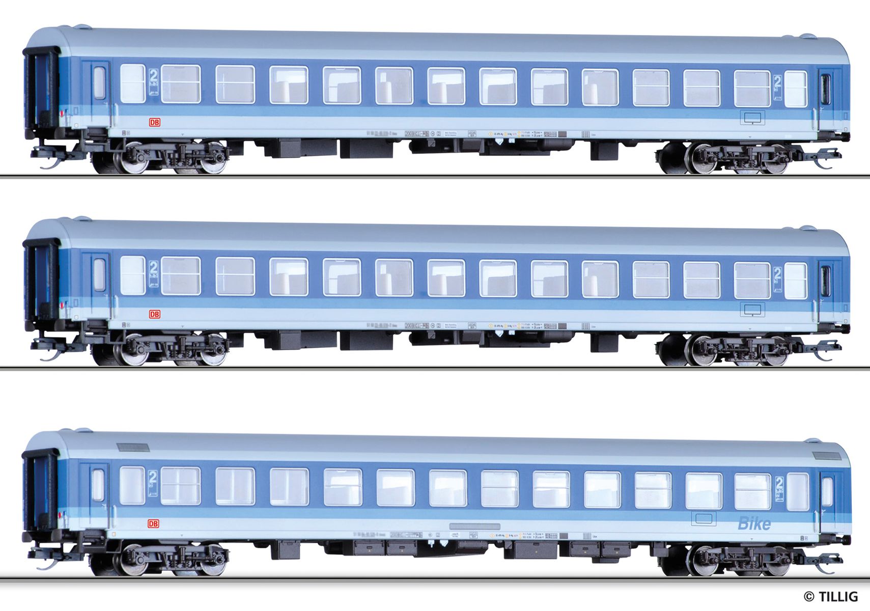 Tillig 502729-B - 3er Set Personenwagen Interregio, DBAG, Ep.V, mit Innenbeleuchtung