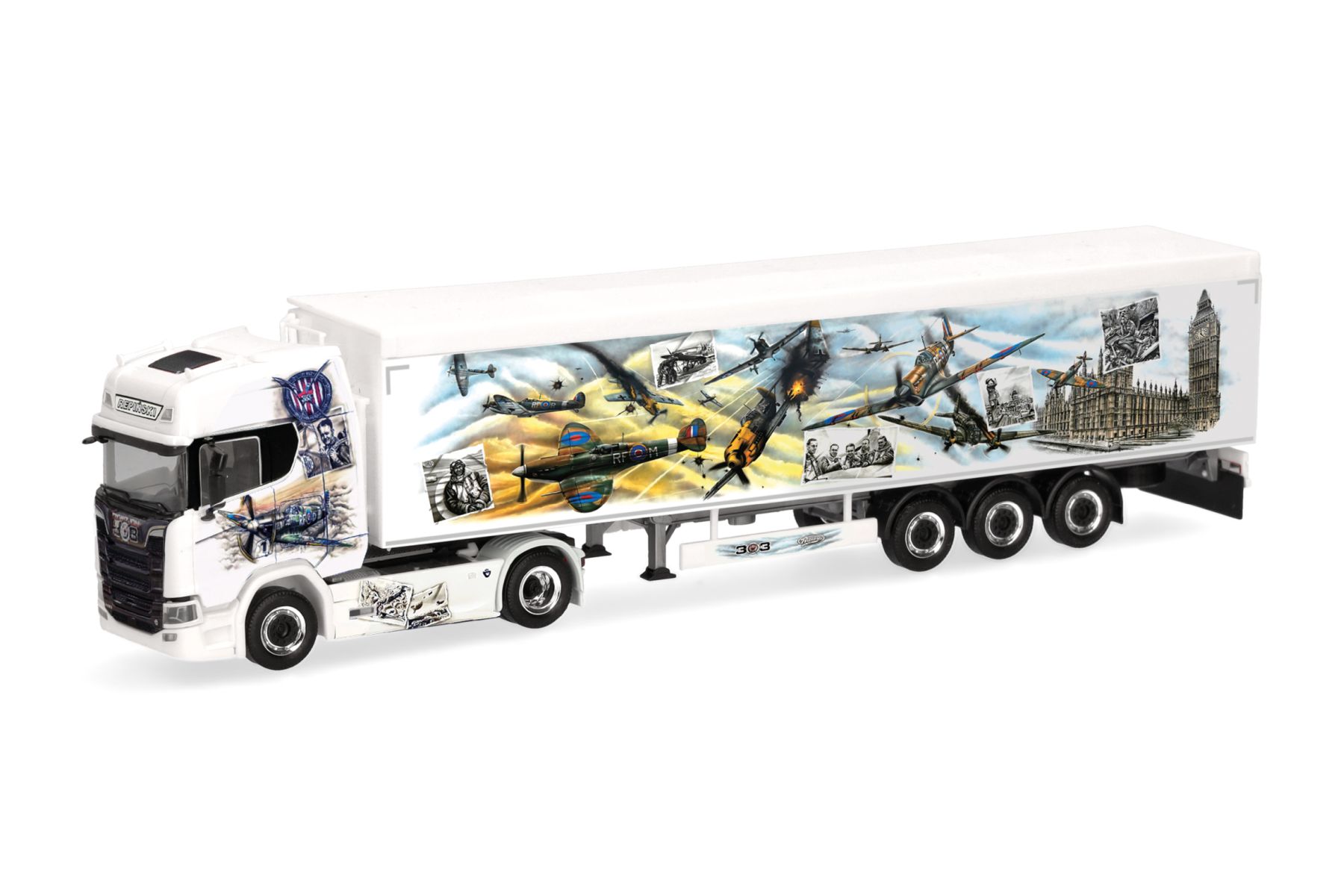 Herpa 320962 - Scania CR 20 Hochdach Schubboden-Sattelzug "Repinski/Squadron 303"