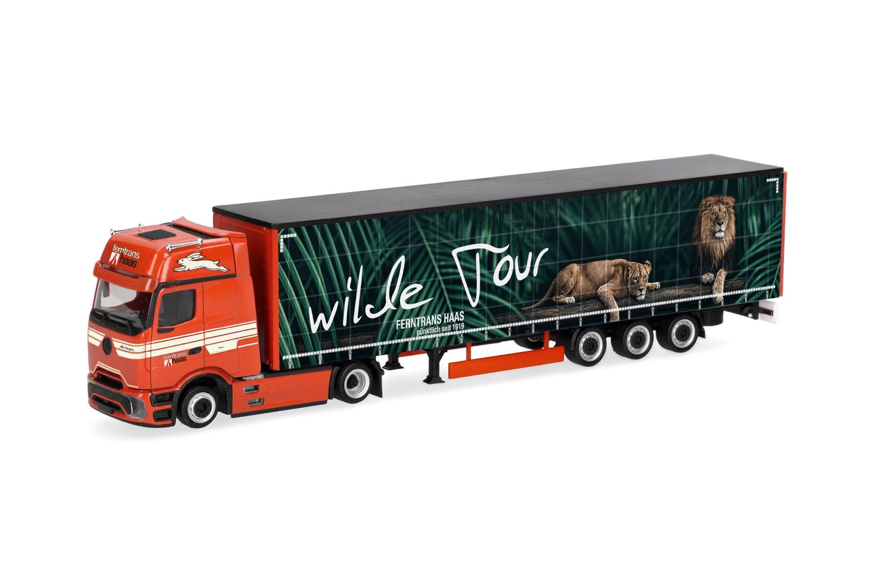 Herpa 322423 - MB Actros L ProCabin Gigaspace Lowliner-Gardinenplanen-Sattelzug "Ferntrans Haas/Wilde Tour"