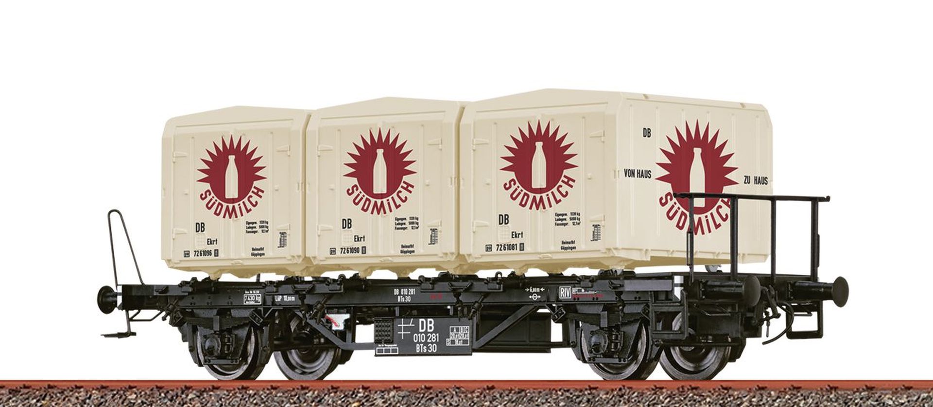 Brawa 50917 - Behältertragwagen BTs30, DB, Ep.III 'Südmilch'