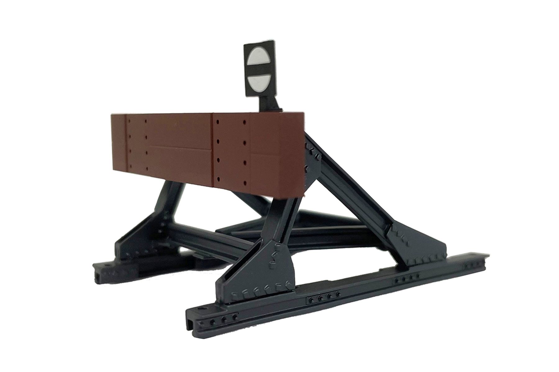 Lenz 55067 - Prellbock mit Bohle, Messing Fertigmodell, lackiert