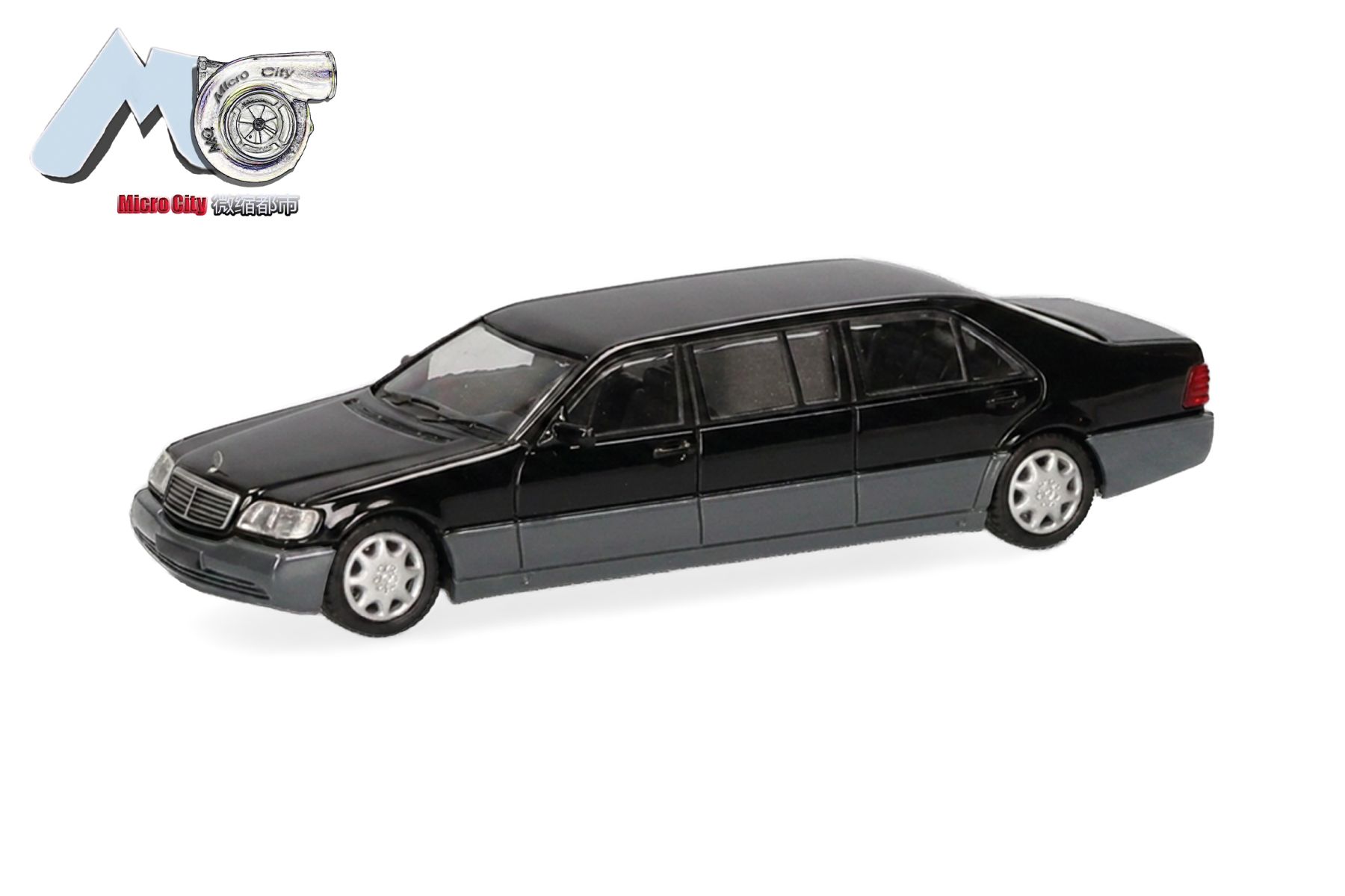 Herpa 87MC000117 - MicroCity: Mercedes-Benz S600 Pullmann, schwarz/silber