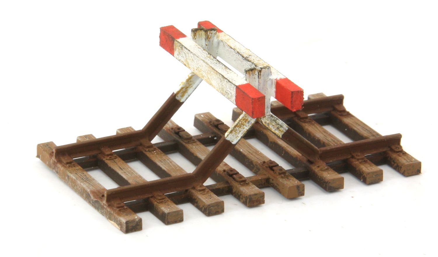 elriwa PR6 - Prellbock mit zwei rot-weißen Pufferbohlen, patiniert