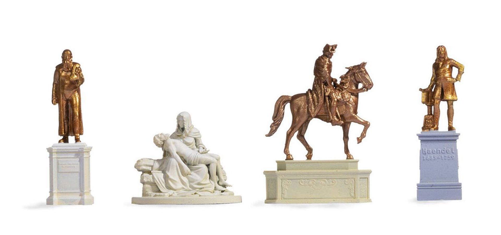 Noch 14835 - Denkmäler, 4 Stück, Gutenberg, Pietà, Friedrich der Große, Händel