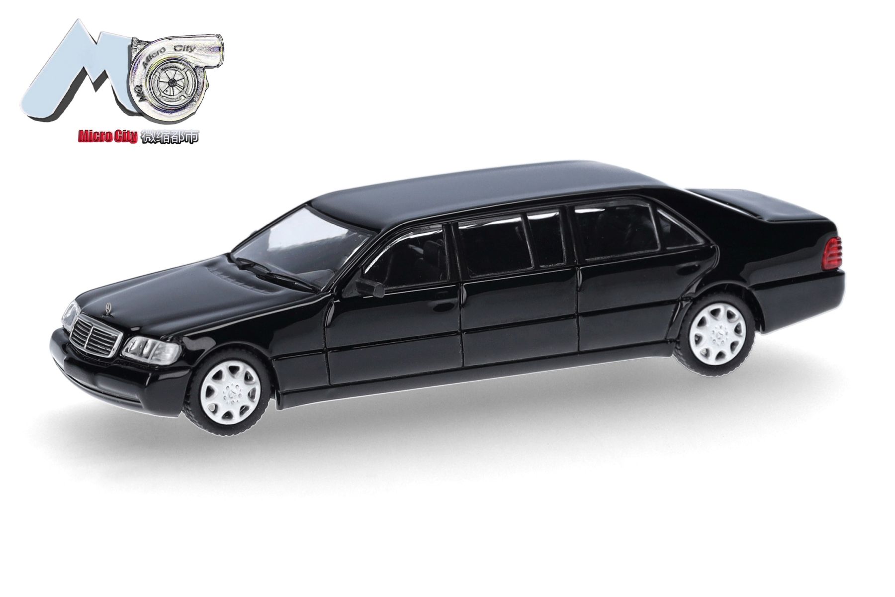 Herpa 87MC000103 - MicroCity: Mercedes-Benz S600 Pullmann, schwarz