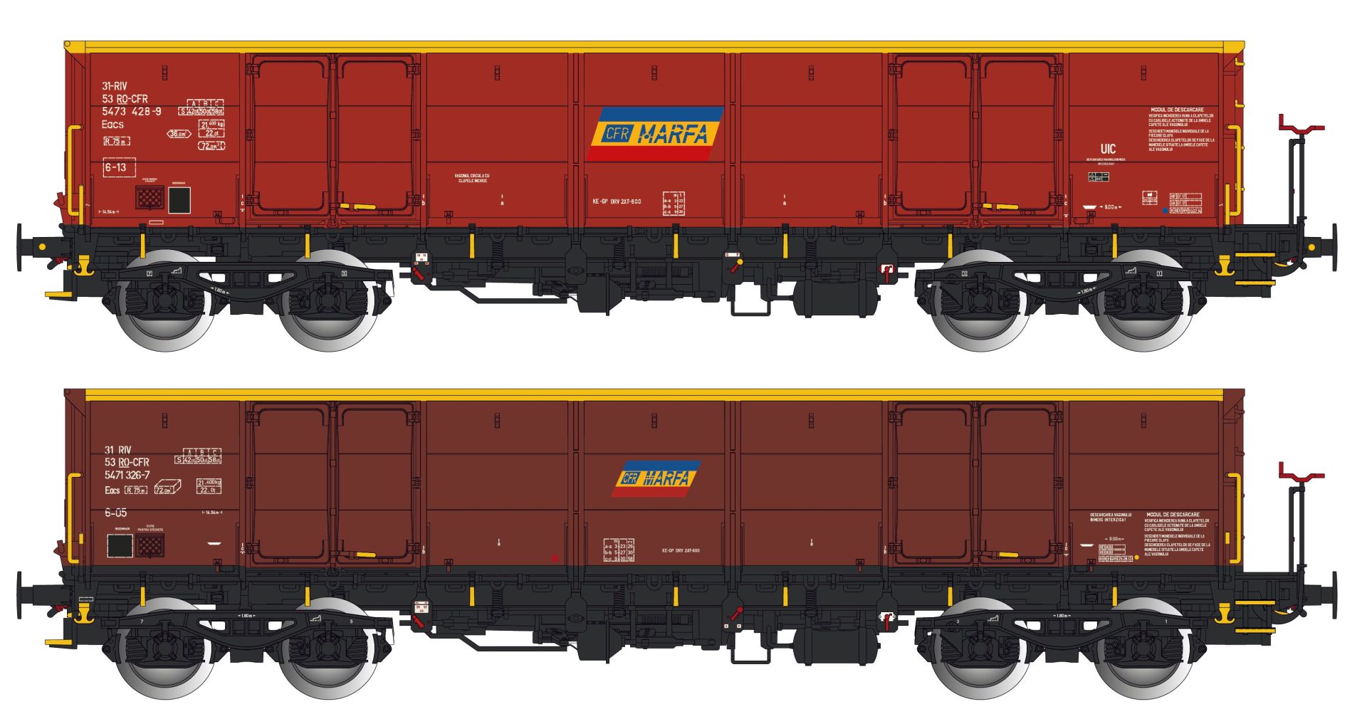 Albert Modell 500028 - 2er Set offene Güterwagen Eacs, RO-CFR, Ep.VI