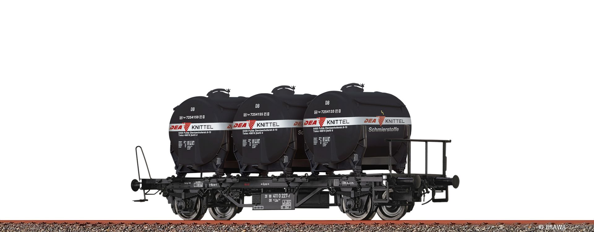 Brawa 50929 - Behältertragwagen Lbs577 mit Ddikr603 "DEA", DB, Ep.IV