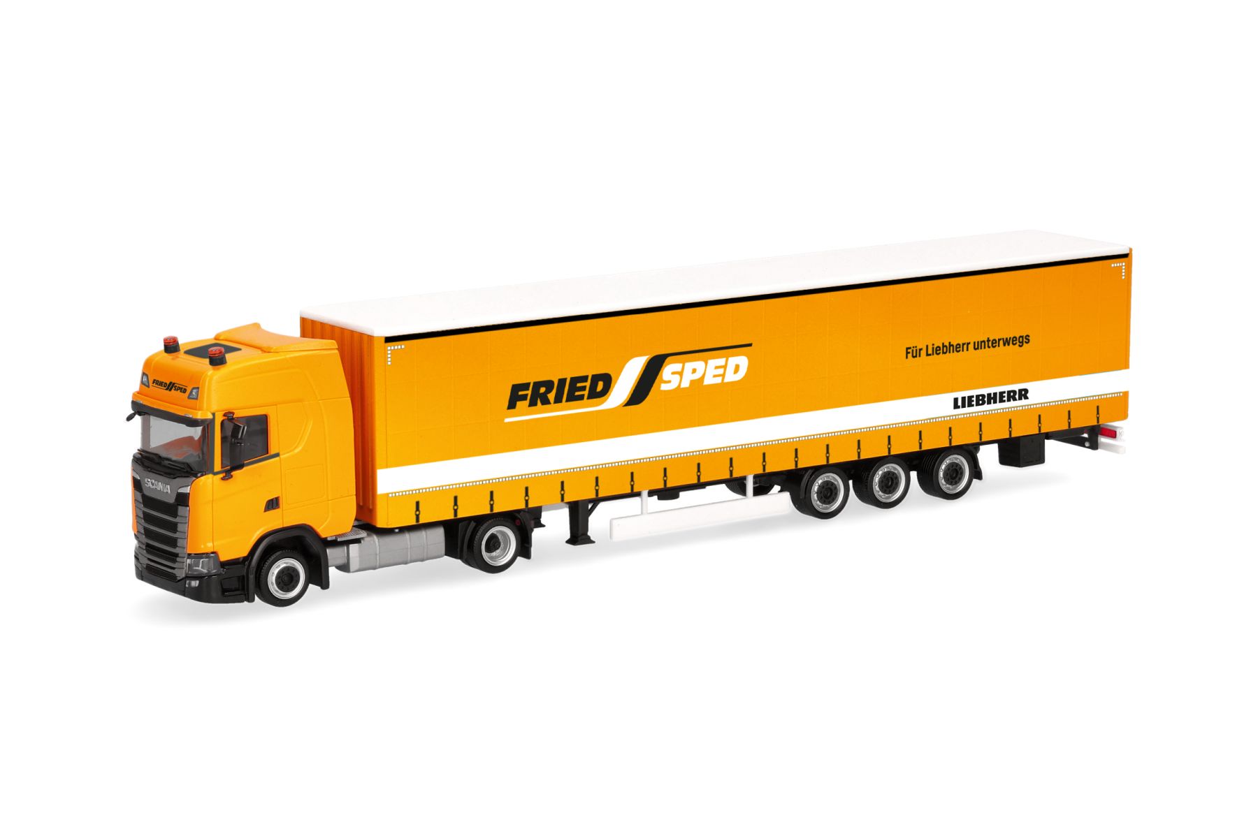 Herpa 322164 - Scania CS 20 Hochdach Lowliner-Gardinenplanen-Sattelzug 15m "FriedSped"
