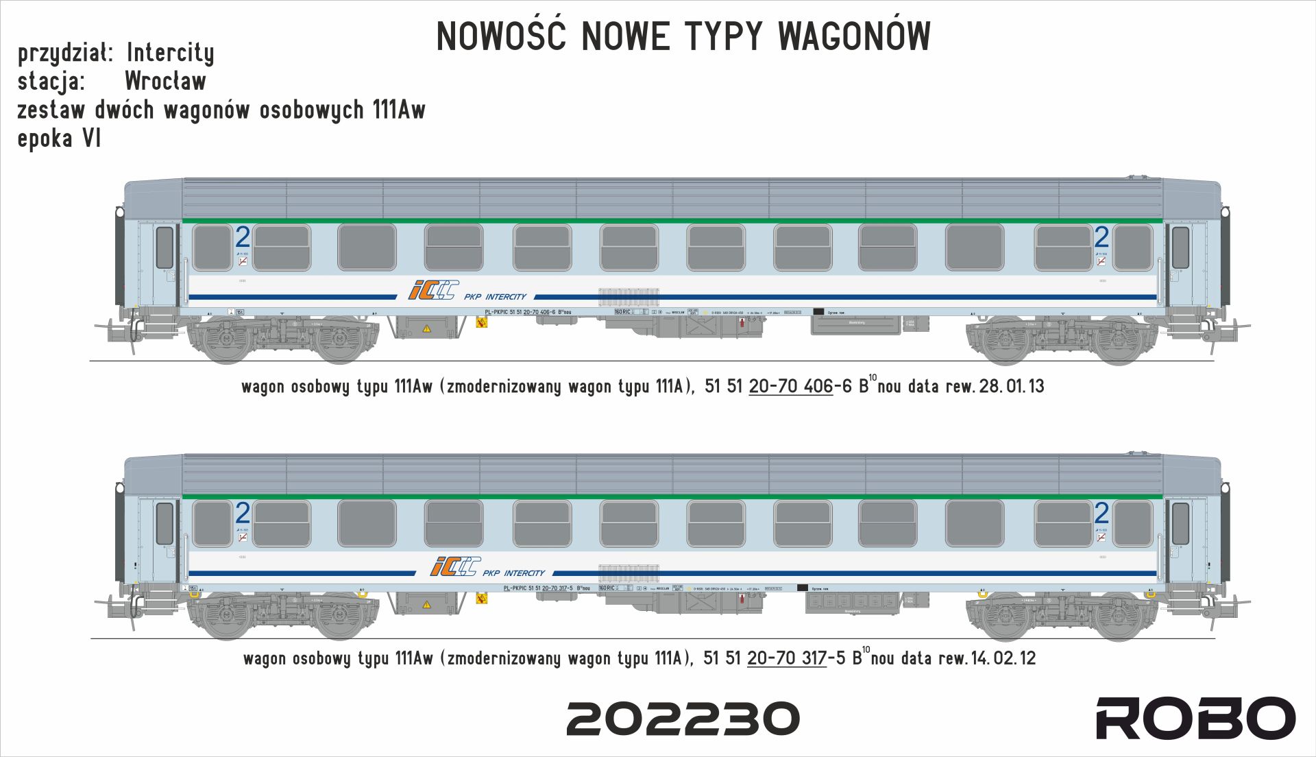 Robo 202230 - 2er Set Personenwagen Intercity, PKP, Ep.VI