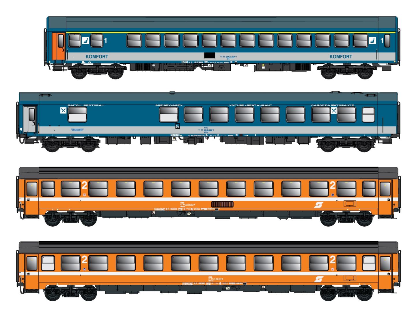 ACME AC 55304 - 4er Set Personenwagen 'EC Franz Lehar', MAV/ÖBB, Ep.V ACME AC 55304 - 4er Set Personenwagen 'EC Franz Lehar', MAV/ÖBB, Ep.V