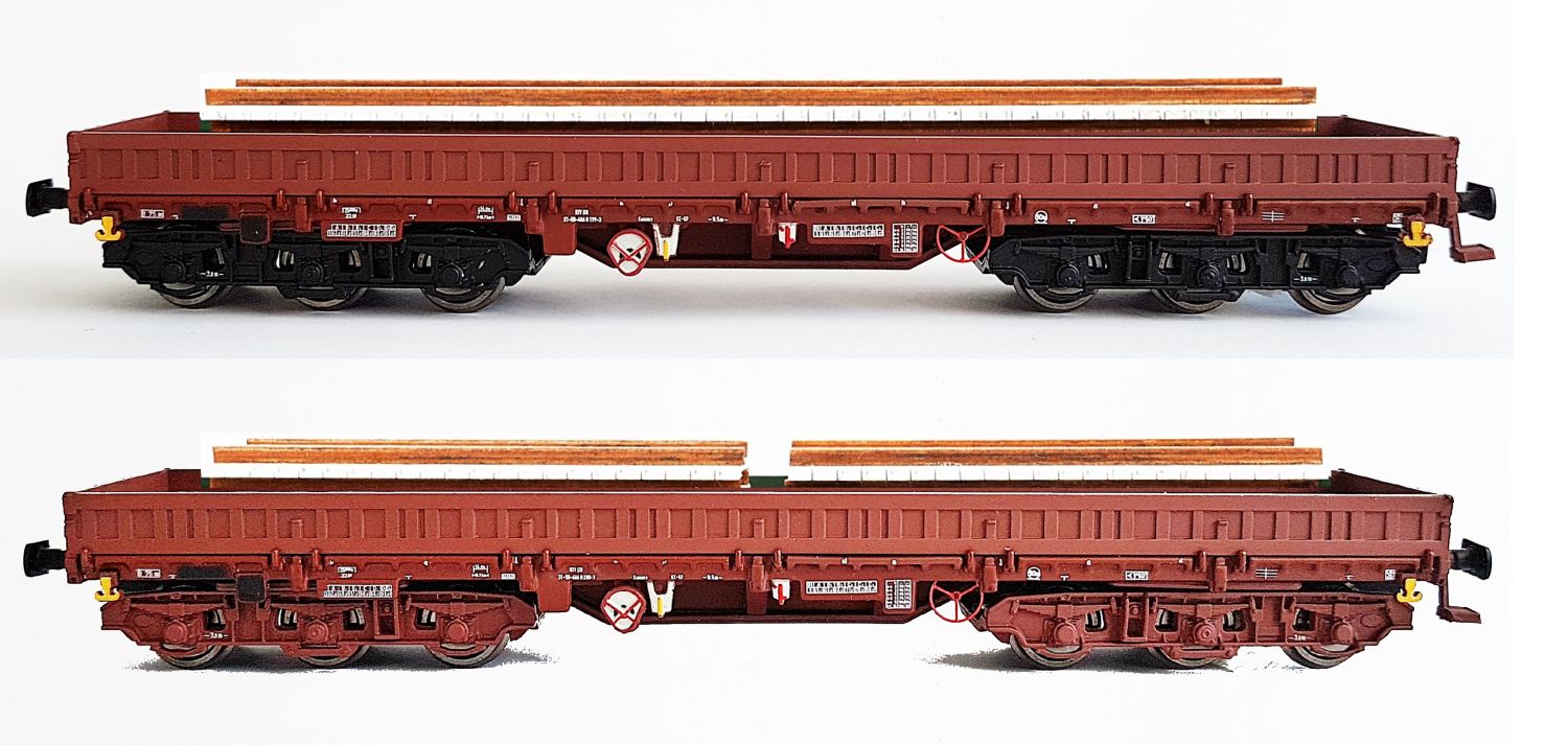 NPE NW 52400 - 2er Set Schwerlastwagen Samms 4860, DR, Ep.IV, mit Schwellen