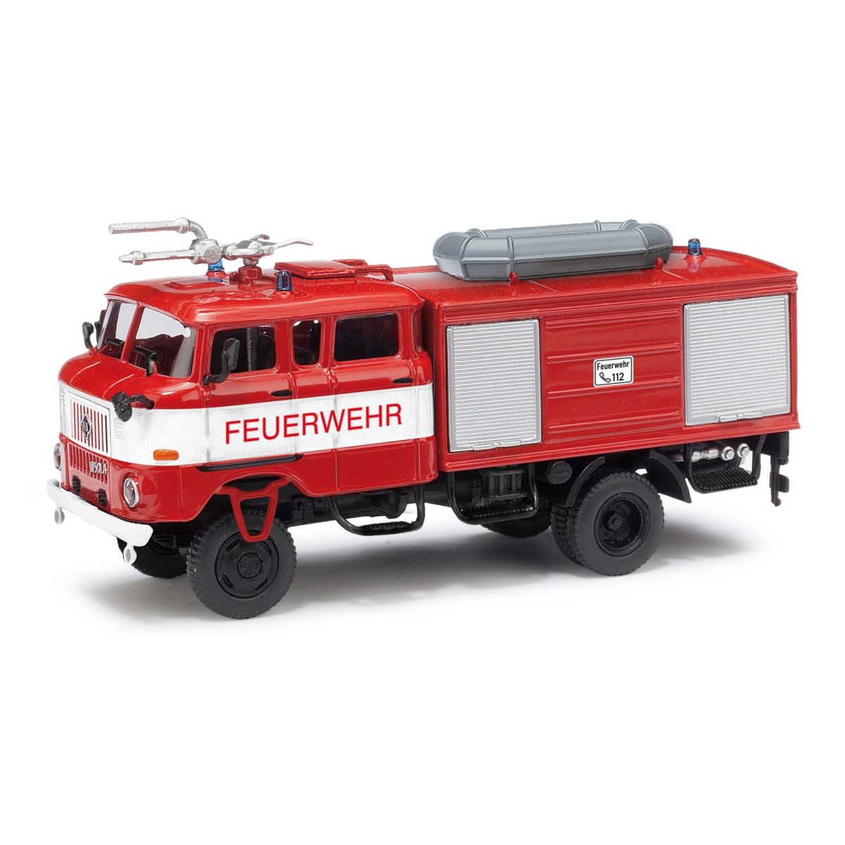 Busch 95404 - IFA W50 LA TLF 16 GMK Feuerwehr mit Schlauchboot, Bj. 1985