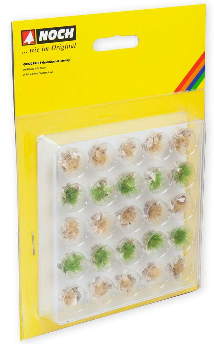 Noch 06920 - PROFI-Grasbüschel 'steinig', grün, beige, mit Steinen weiß, beige, 25 Stück, 6 mm