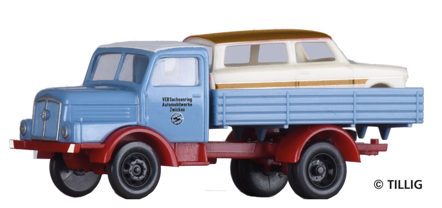 Tillig 19058 - LKW H3A 'VEB Sachsenring' beladen mit Trabant-Karosse