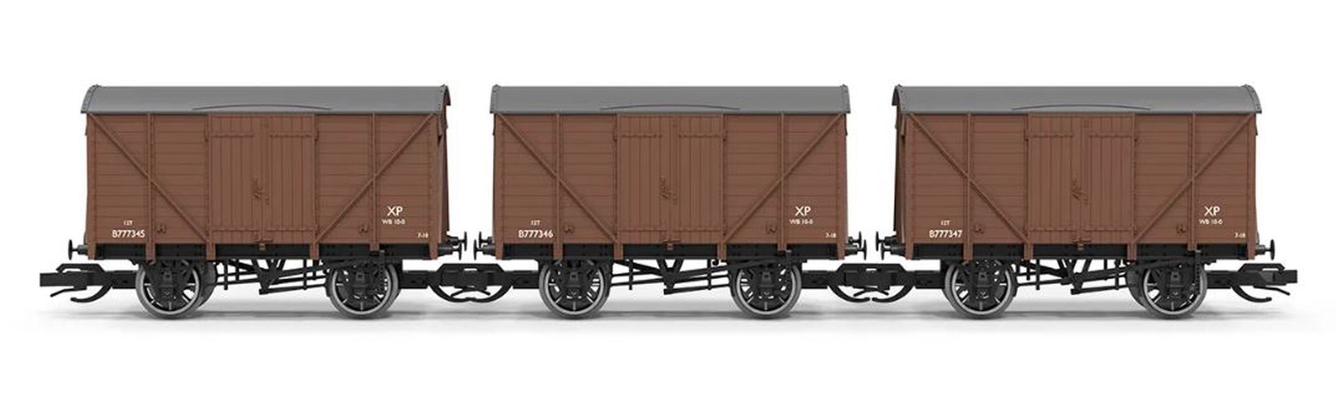 Hornby TT6044 - 3er Set gedeckte Güterwagen Vent Van B777345-346-347, BR, Ep.III