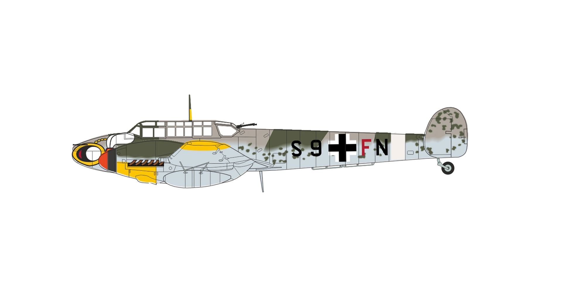 Herpa 81AC115S - Messerschmitt Bf 110G - II./ ZG 1 "Wespe", Montecorvino Italy 1943 - No Swastika