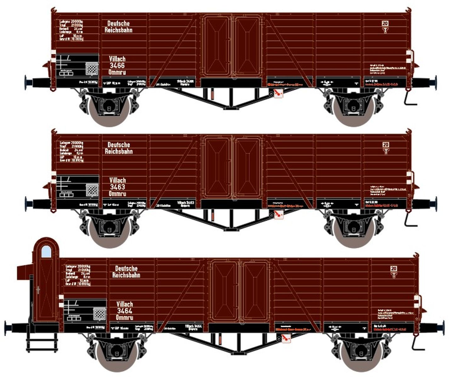 Exact-Train EX20150 - 3er Set Offene Güterwagen Ommru 'Villach', DRG, Ep.II