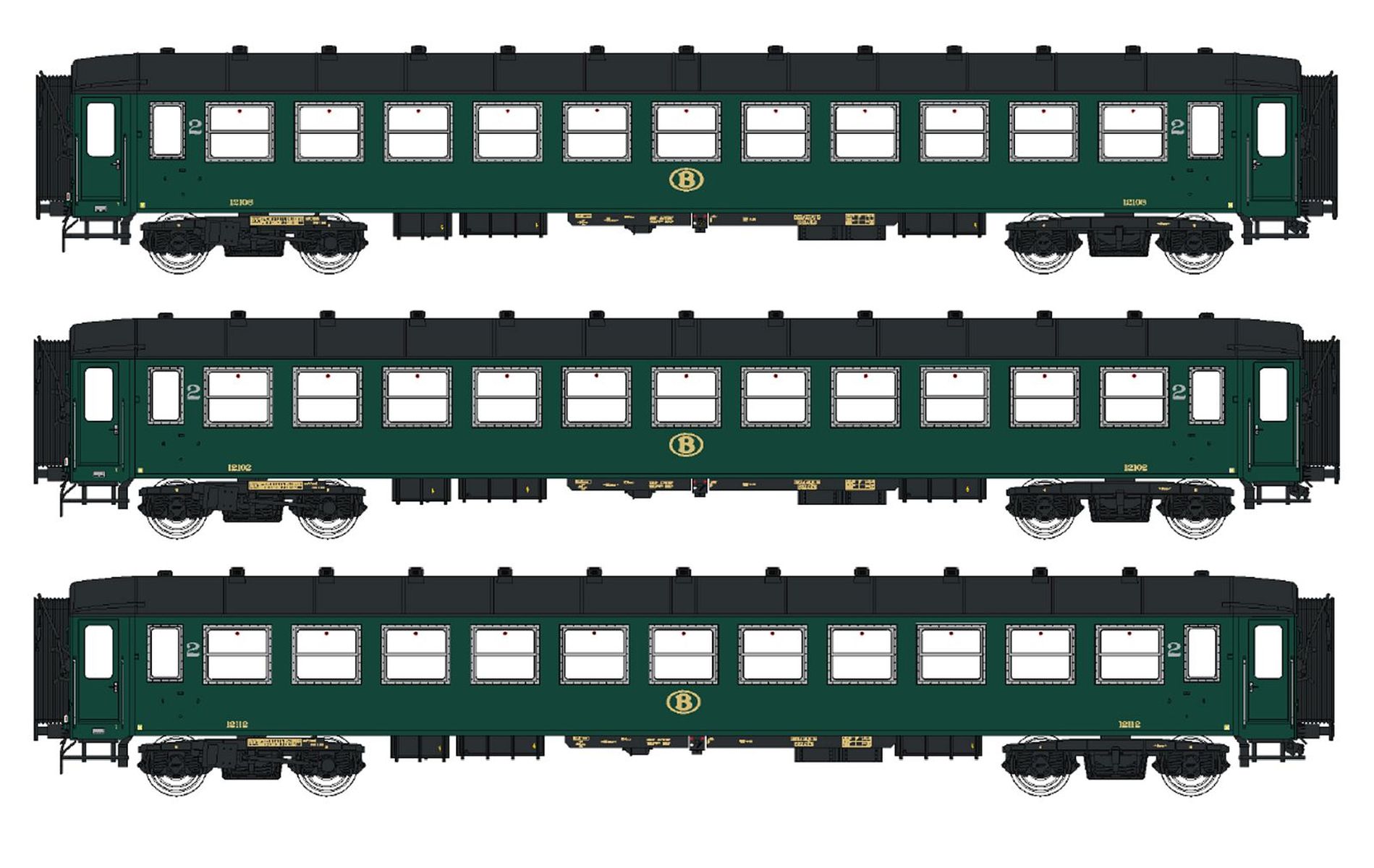 L.S. Models LS42102 - 3er Set Personenwagen I2 B+B+B, SNCB, Ep.IIIc