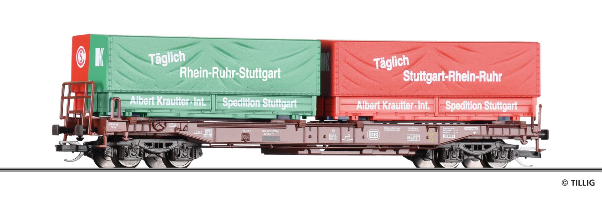 Tillig 18159 - Taschenwagen Sdkms 707 mit Wechselpritschen 'Krautter & Simon', DB, Ep.IV