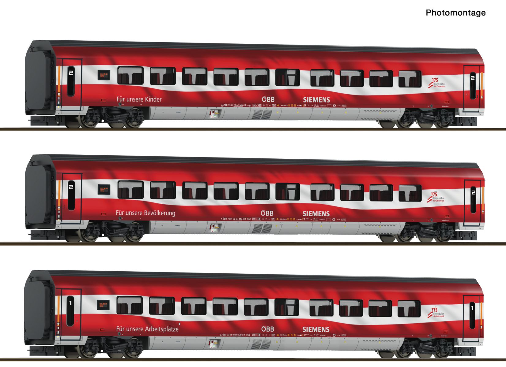 Roco 6280097 - 3er Set Personenwagen Railjet '175 Jahre Eisenbahnen in Österreich', ÖBB, Ep.VI