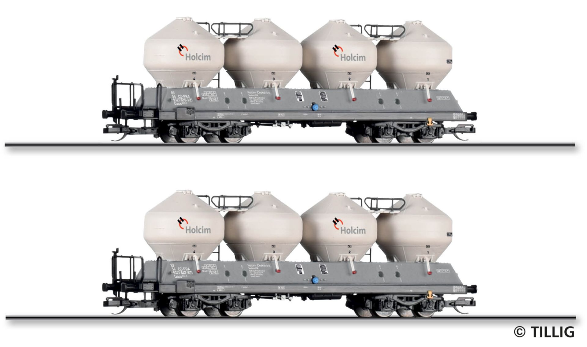 Tillig 01118 - 2er Set Staubsilowagen Uacs 451.1, Holcim (Cesko) a.s., Ep.VI