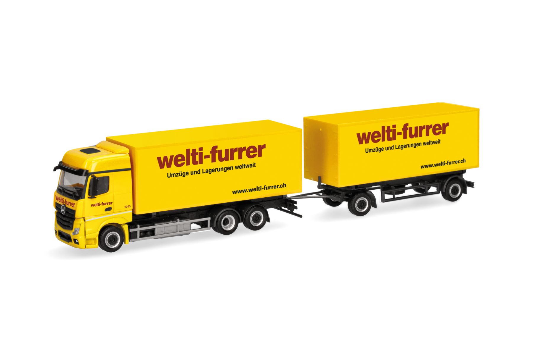 Herpa 319355 - Mercedes-Benz Actros Bigspace Wechselkoffer-Hängerzug "Welti-Furrer"