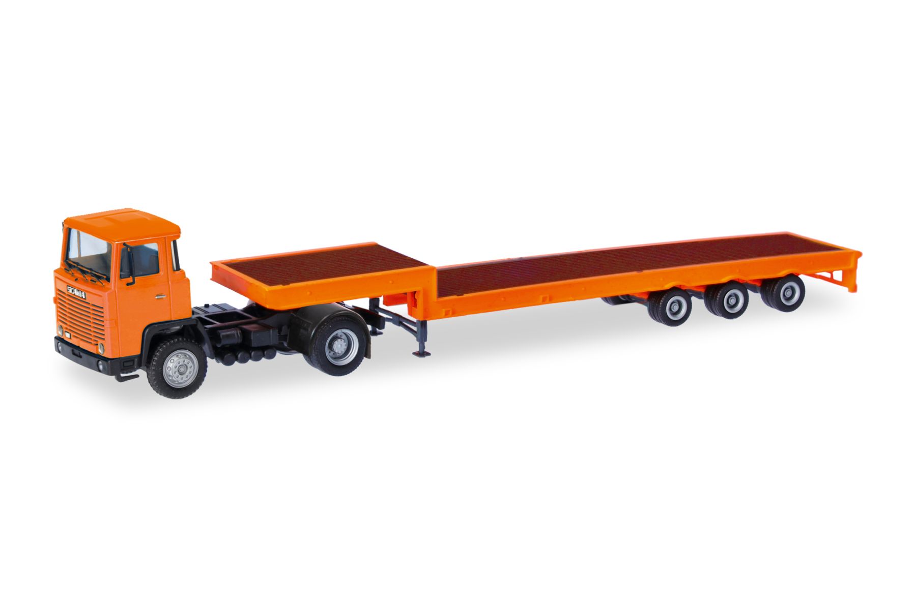 Herpa 321730 - Basic: Scania 141 Tieflade-Sattelzug orange