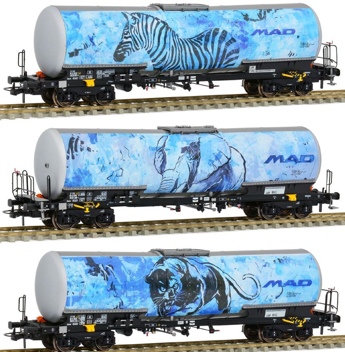 Sudexpress T783902 - 3er Set Kesselwagen Zacns 'Zebra, Elephant, Panther', BSAS, Ep.VI