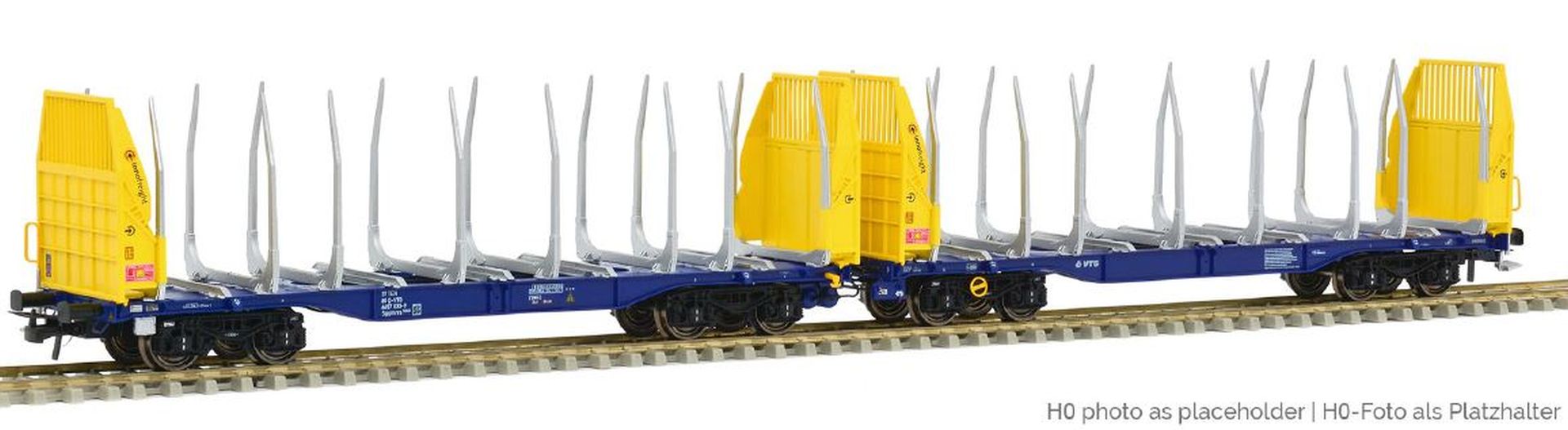 Sudexpress T657033 - Holztransportwagen Sggmrrs 90 'GigaWood', VTG, Ep.VI, blau-gelb, 033-9