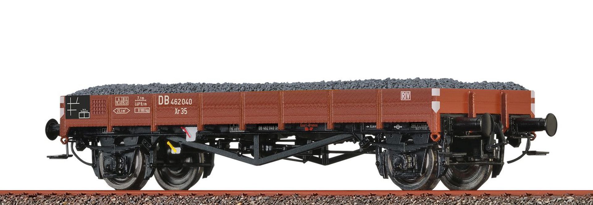 Brawa 49359 - Flachwagen Xr 35 mit Schotterladung, DB, Ep.III