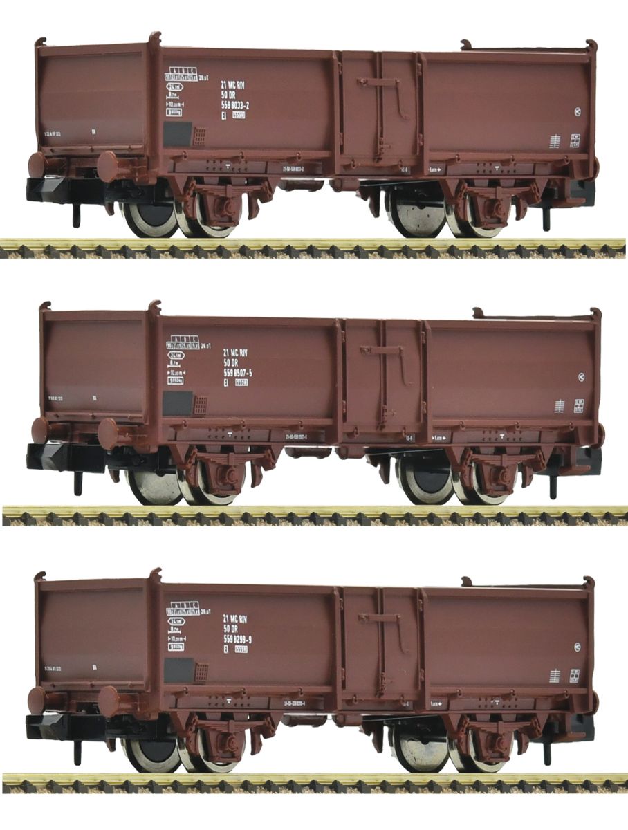 Fleischmann 6660158 - 3er Set offene Güterwagen, DR, Ep.IV