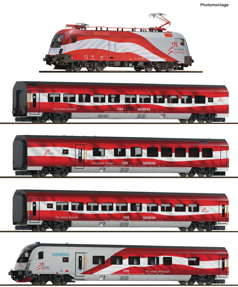 Roco 6290096 - 5er Zugset Railjet '175 Jahre Eisenbahnen in Österreich', ÖBB, Ep.VI, DC-Sound mit Innenbeleuchtung