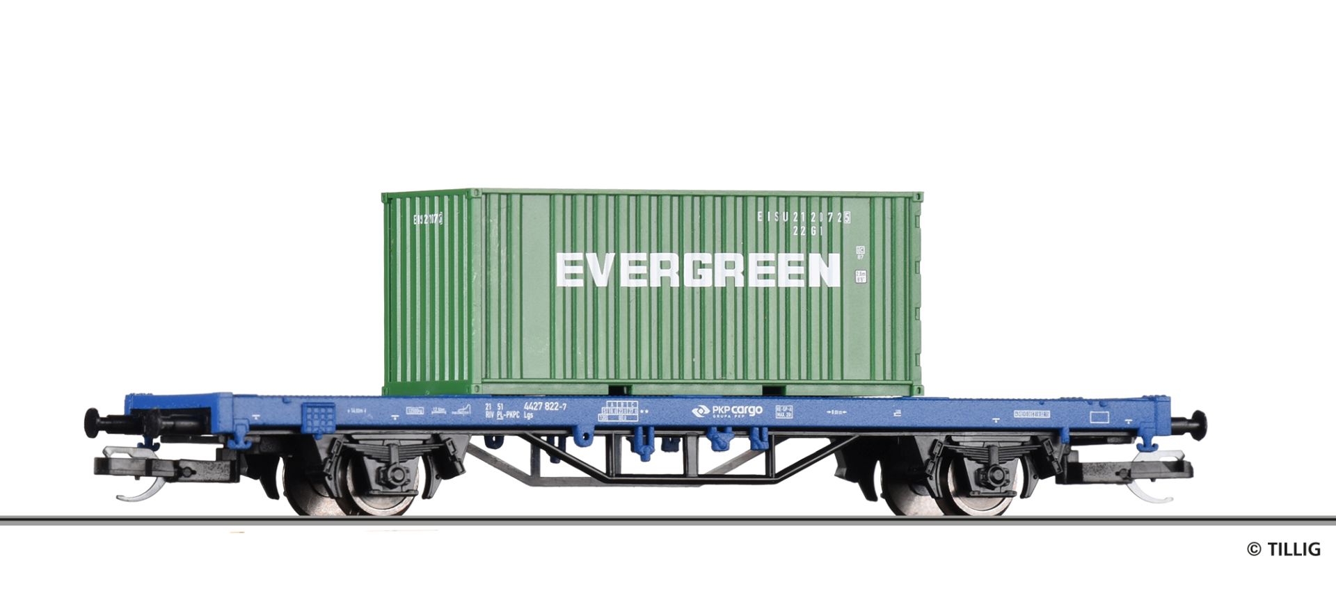 Tillig 523304 - Containertragwagen Lgs mit Container 'EVERGREEN', PKP-Cargo, Ep.VI