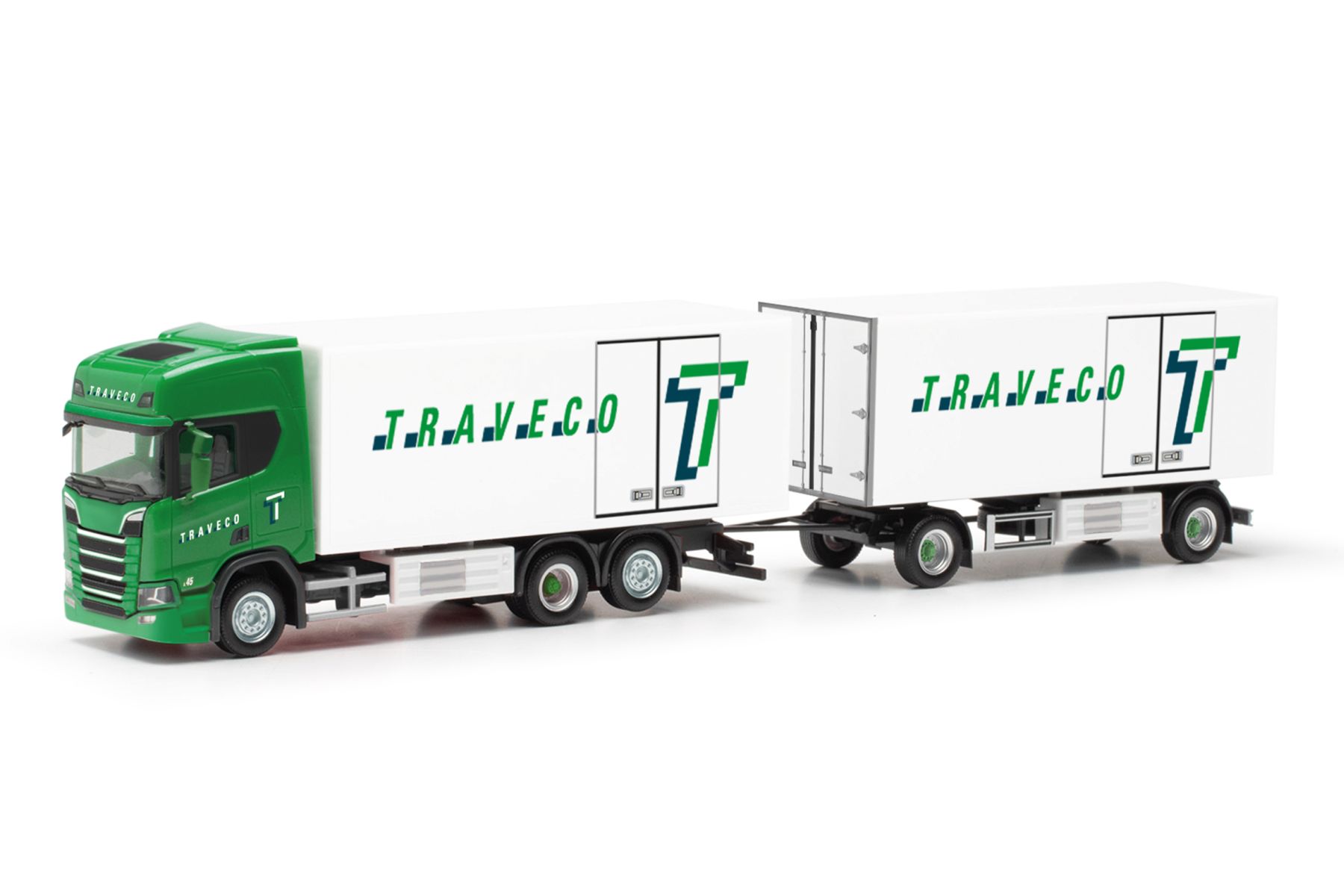 Herpa 317788 - Scania CR20 HD Kühlkoffer-Hängerzug "Traveco"
