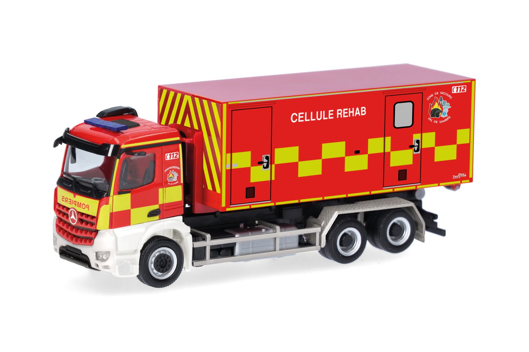 Herpa 099233 - Mercedes-Benz Arocs M Wechsellader-LKW 3achs "Pompiers Cellule Rehab"(B)