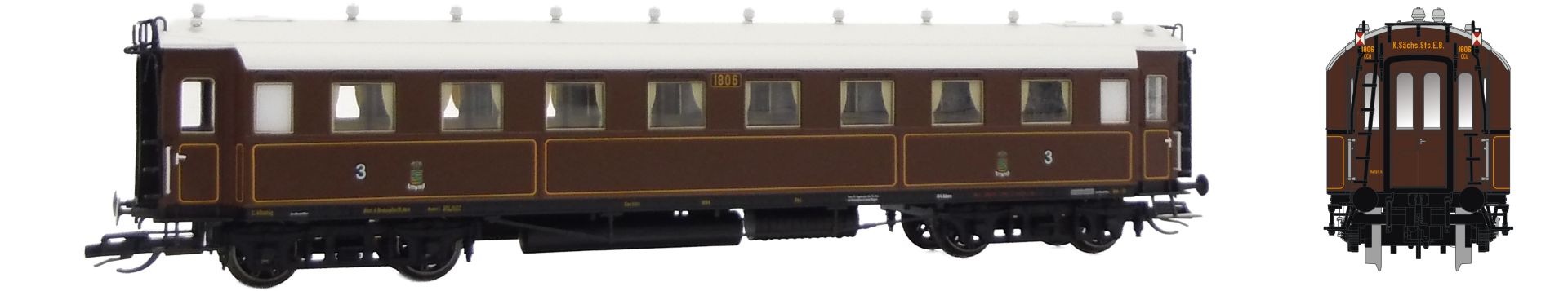 Saxonia 120223 - Personenwagen C4Ü Sa 07, K.Sächs.Sts.E.B., Ep.I, mit Schlussscheiben