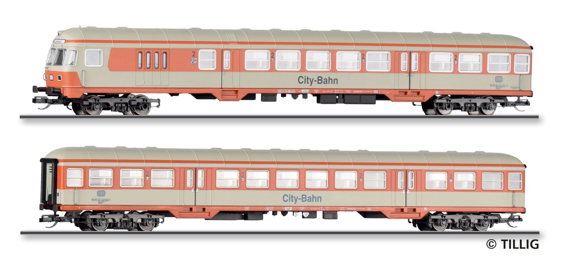 Tillig 01127 - 2er Set Personenwagen mit Steuerwagen 'City-Bahn', DB, Ep.IV