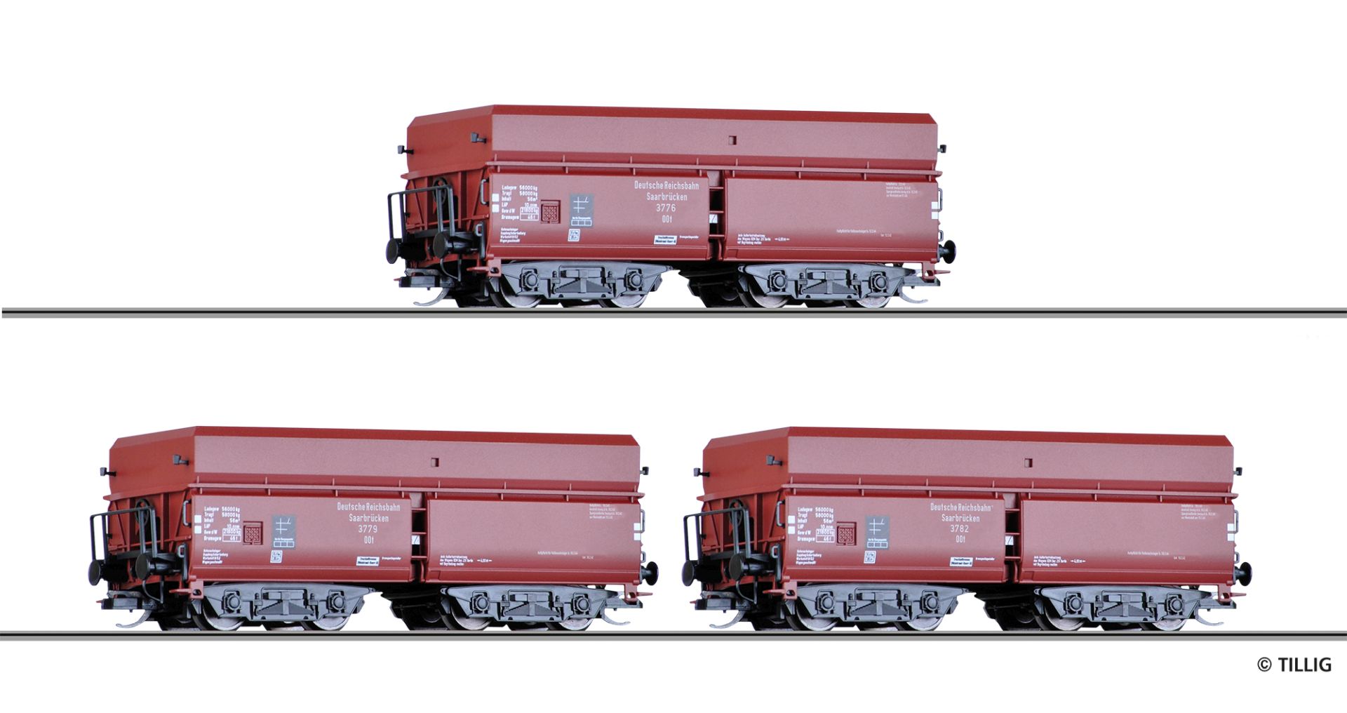 Tillig 01139 - 3er Set Selbstentladewagen OOt Saarbrücken, DRG, Ep.II