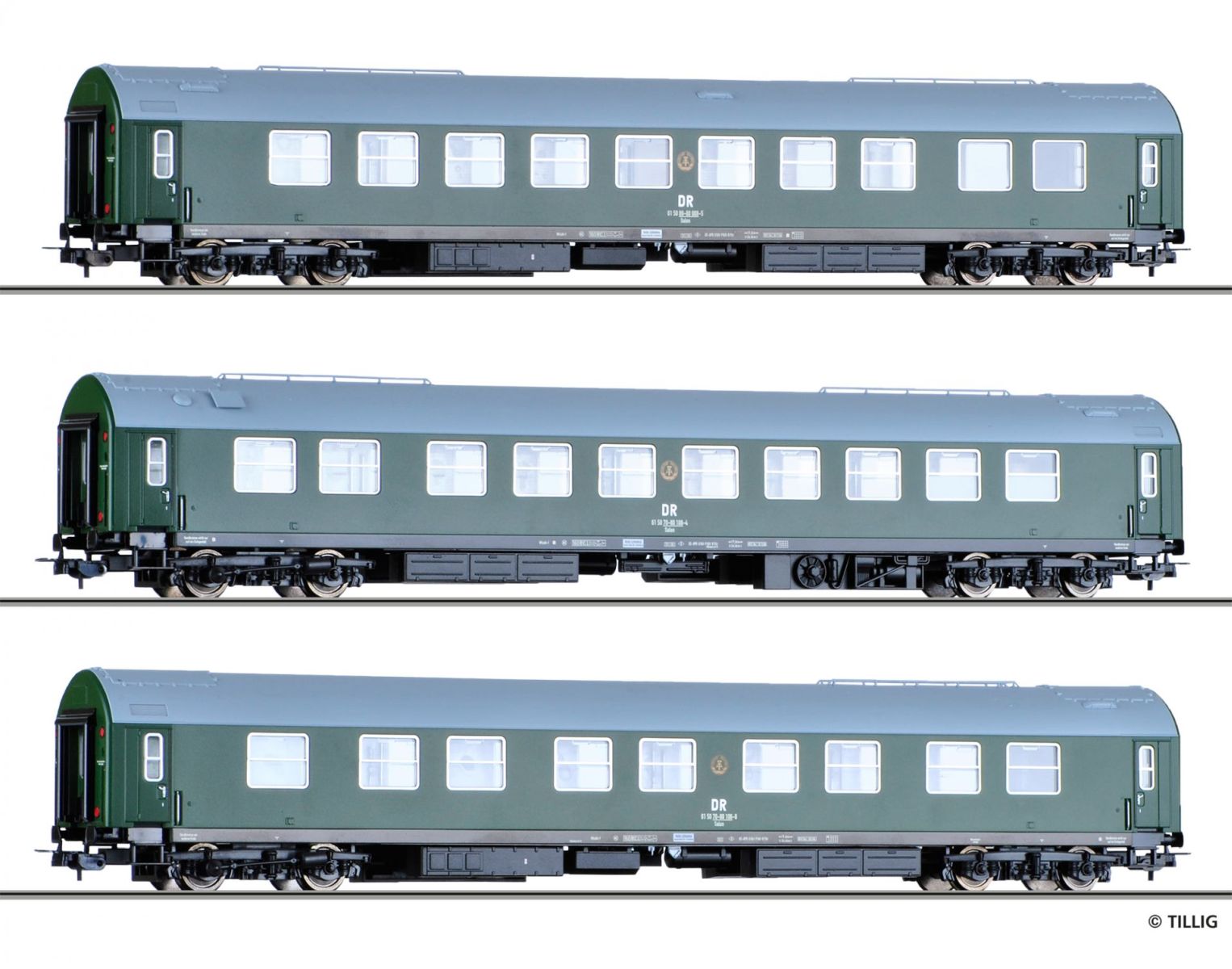 Tillig 70039-A24 - 3er Set Personenwagen, DR, Ep.IV 'Salonwagenzug 2'