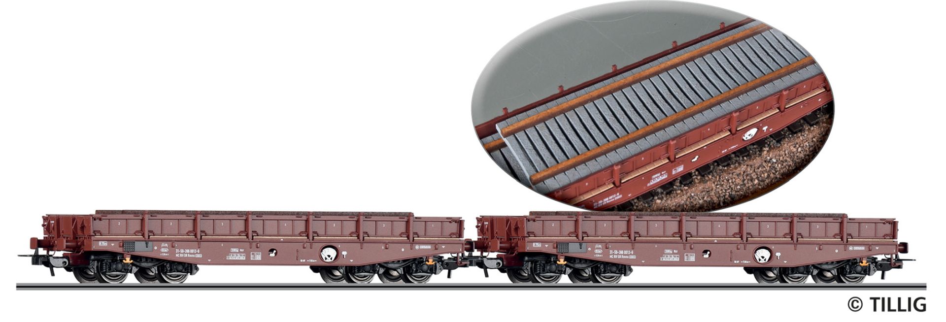 Tillig 70088 - 2er Set Schwerlastwagen mit Betonschwellen, DR, Ep.IV