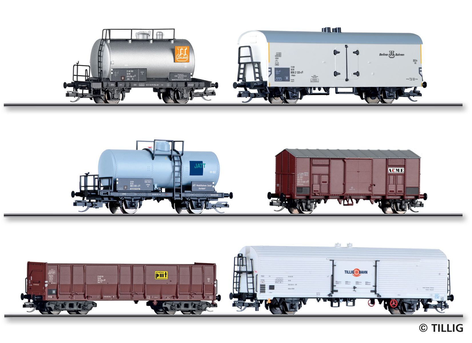 Tillig 01137 - 6er Set Güterwagen '80 Jahre Nenngröße TT', Ep.IV