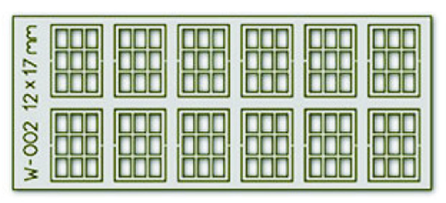 Proses PW-002 - 12 Stück Sprossenfenster 12 x 17 mm, 9-Scheiben, Lasergeschnitten H0